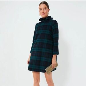 Tuckernuck Navy and Green Checkered Long Sleeve Dress